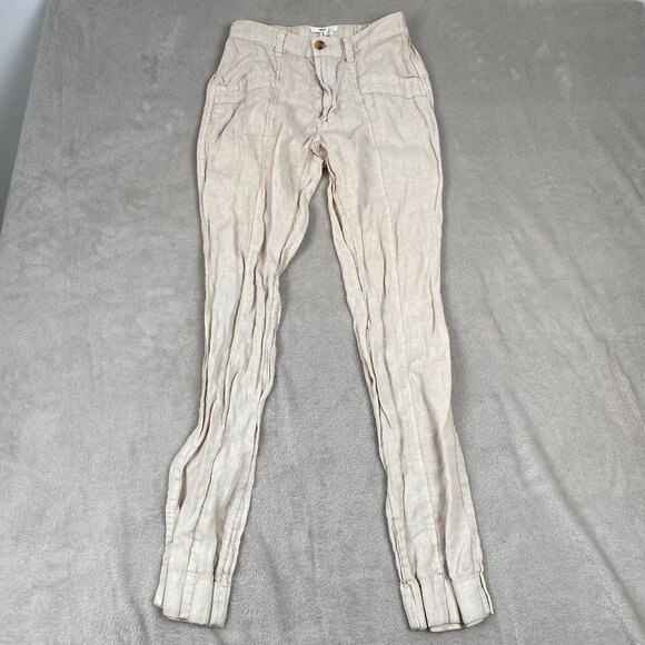 Nicole Miller 100% Linen Pants XS Beige High-Waisted Pants With Buttons - Picture 8 of 9